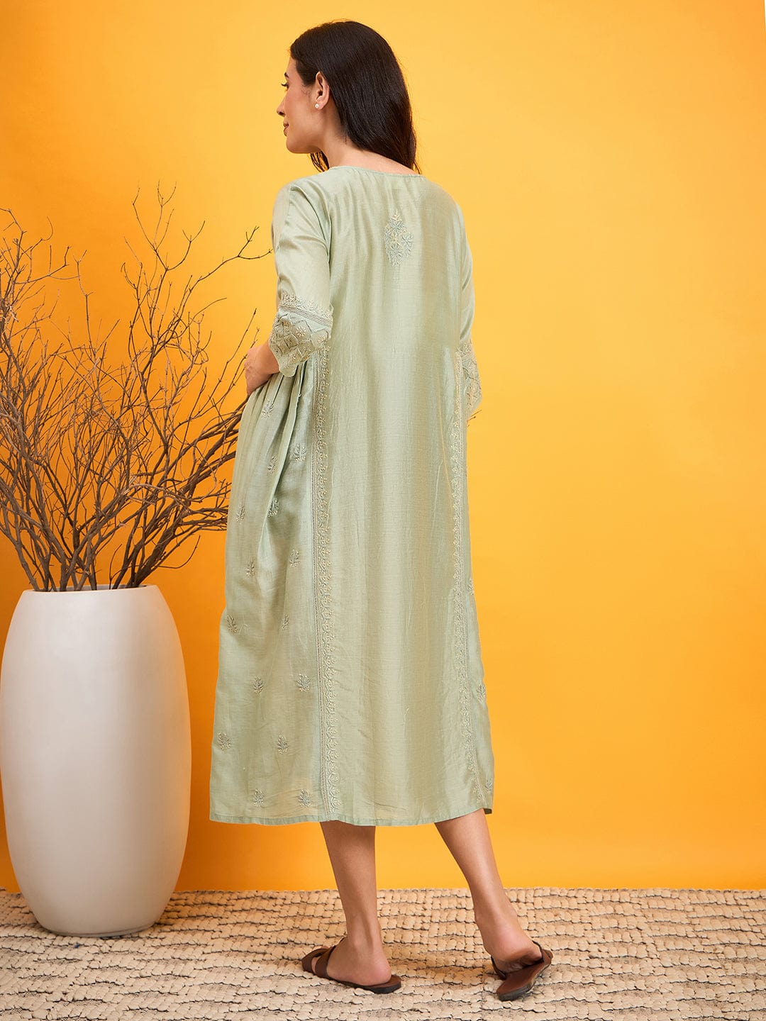 The Kaftan Company Dresses Pastel Green Chikankari Maternity Dress