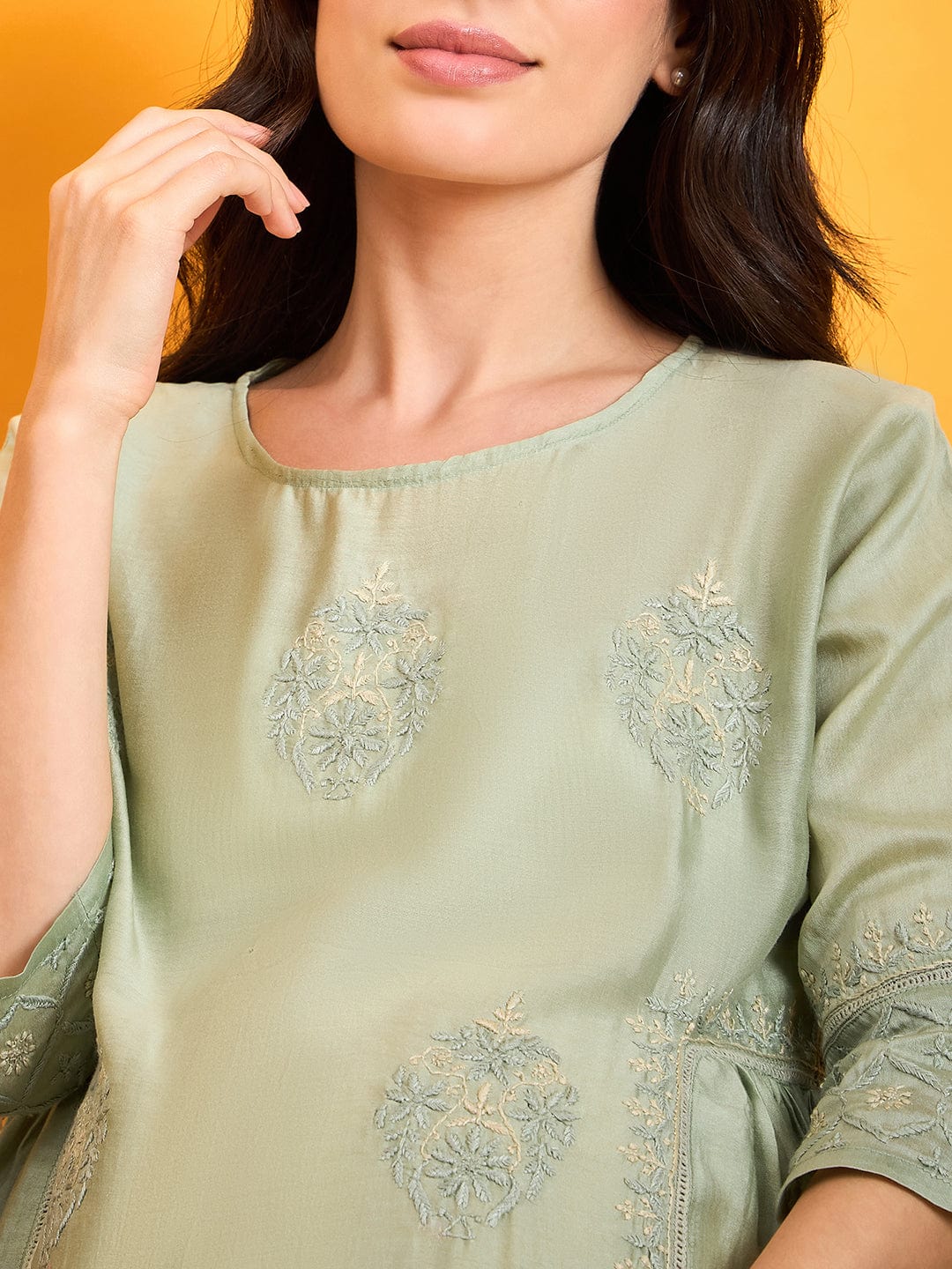 The Kaftan Company Dresses Pastel Green Chikankari Maternity Dress
