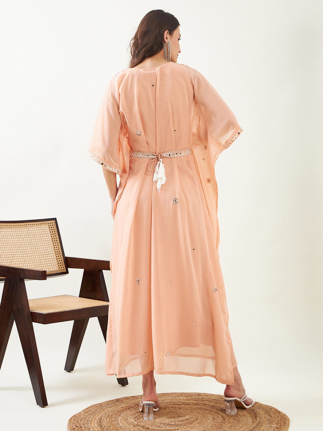 The Kaftan Company Dresses Peach Hand Embroidered Maxi Kaftan with Slip