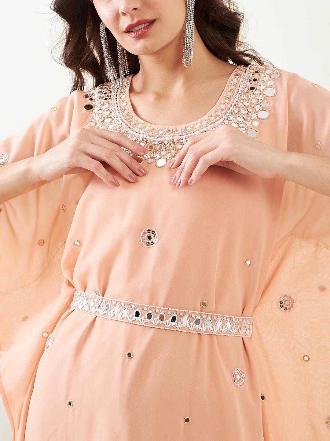 The Kaftan Company Dresses Peach Hand Embroidered Maxi Kaftan with Slip