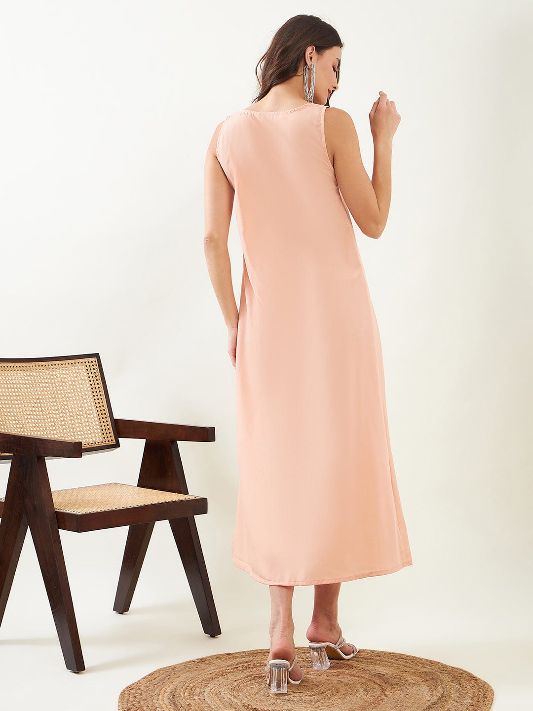 The Kaftan Company Dresses Peach Hand Embroidered Maxi Kaftan with Slip