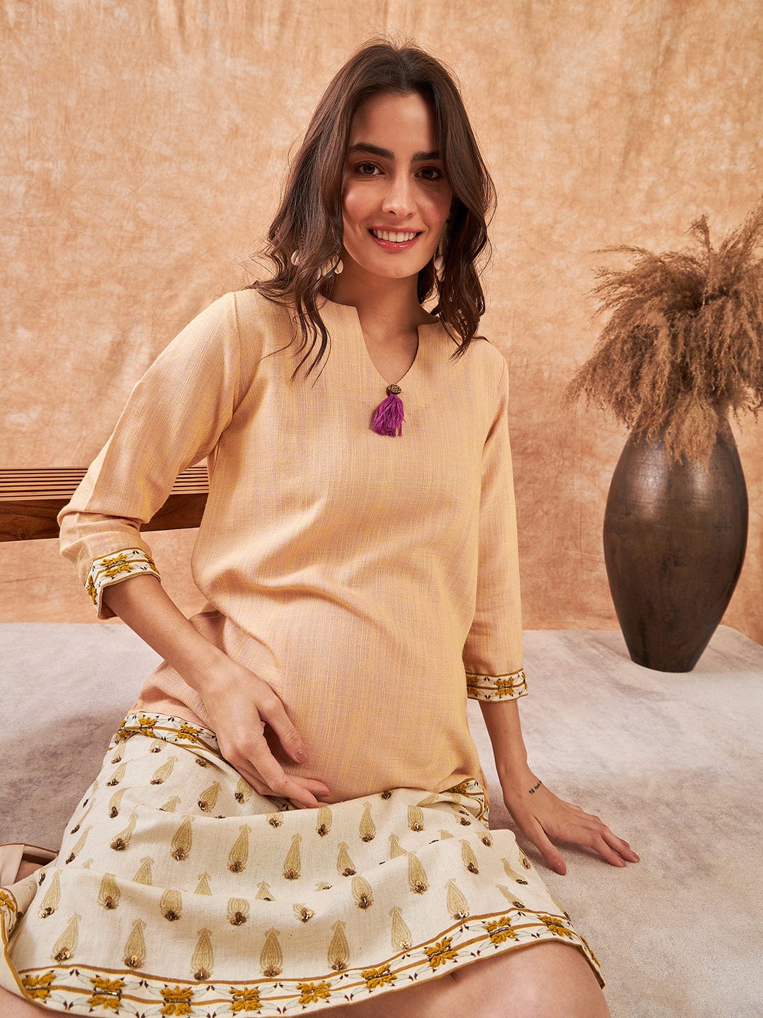 The Kaftan Company Dresses Peachy Chic Hand Embroidered Maternity Dress