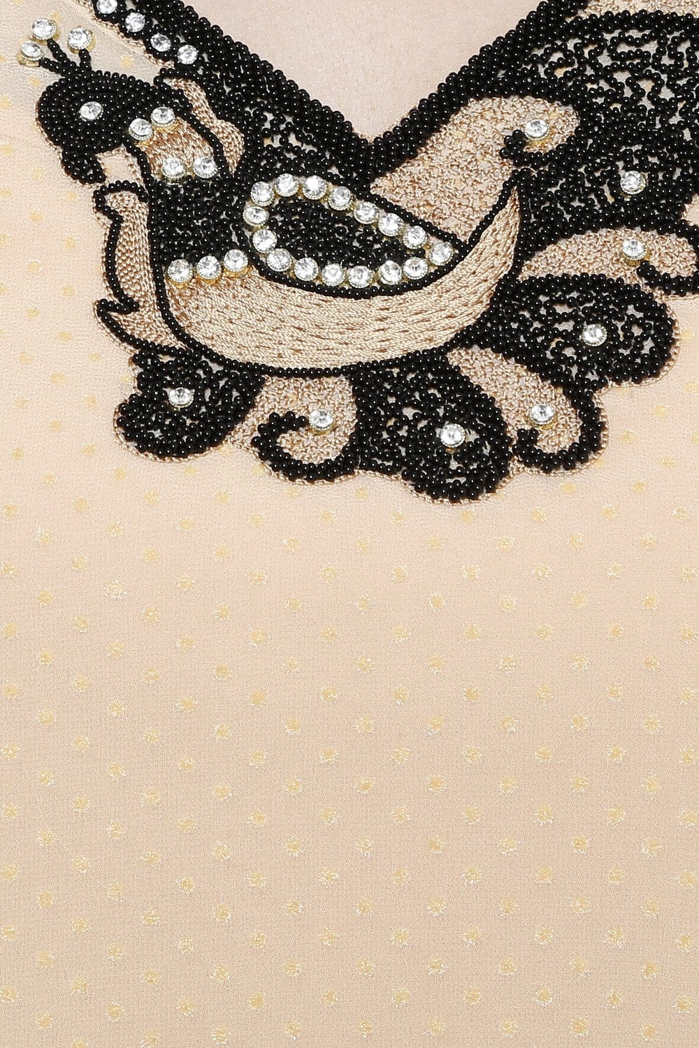 The Kaftan Company Dresses Peacock Embroidered Beige Kaftan Dress