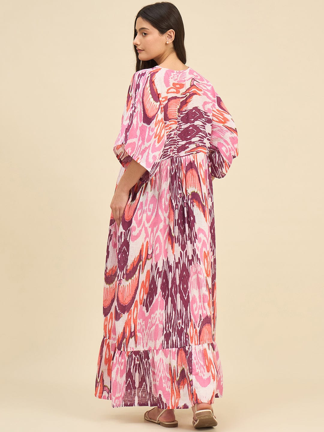 The Kaftan Company Dresses Pink and Purple Printed Cotton Resortwear Dress