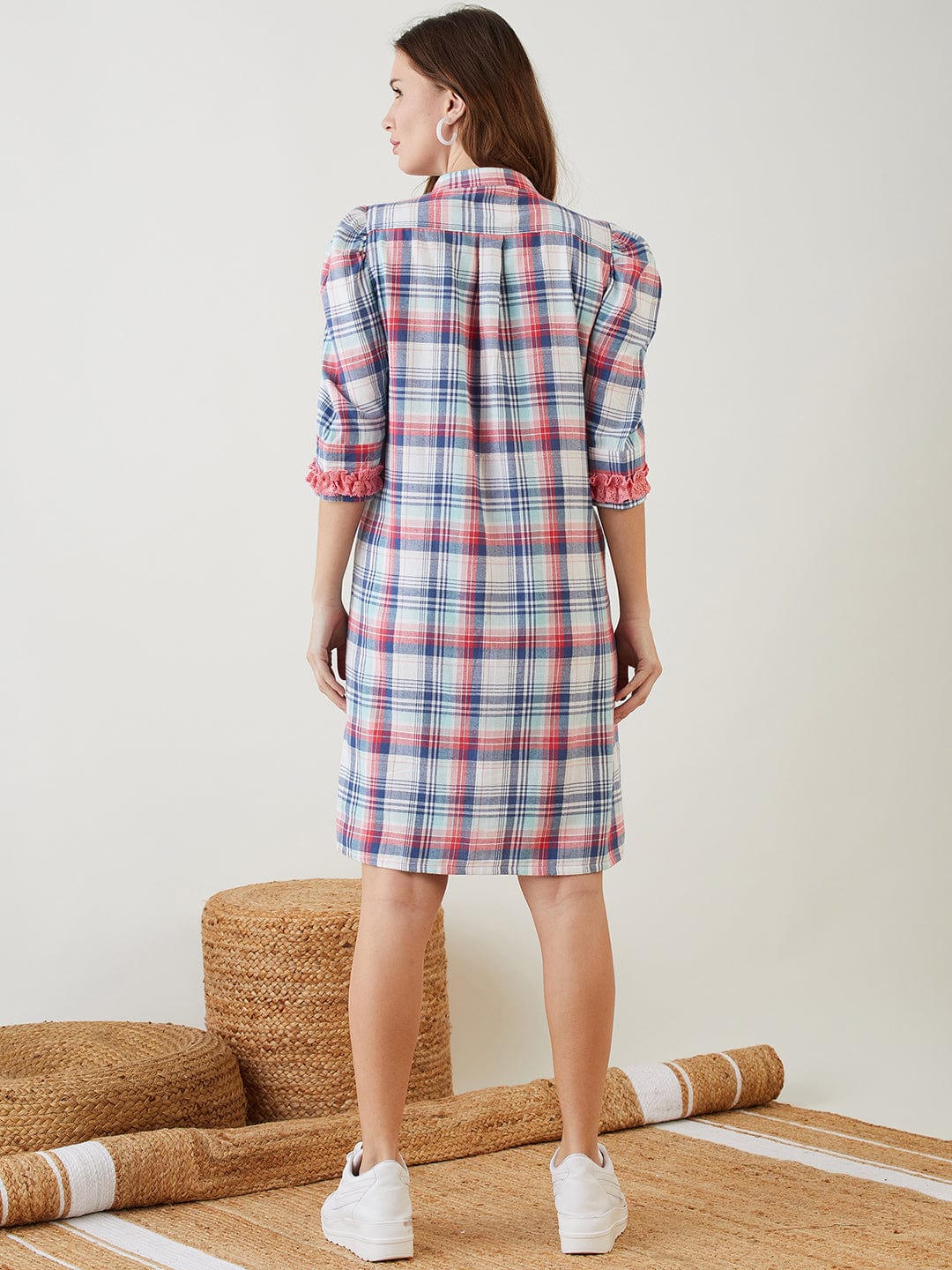 The Kaftan Company Dresses Pink Checked Ruffled Nursing Dress