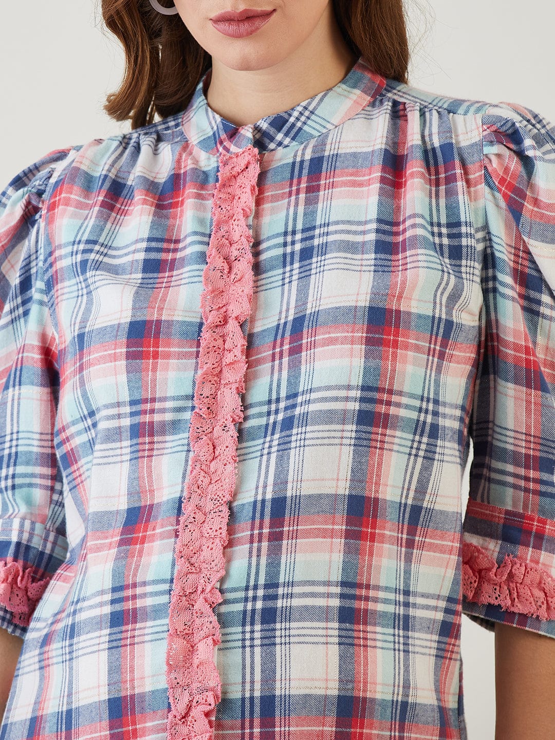 The Kaftan Company Dresses Pink Checked Ruffled Nursing Dress