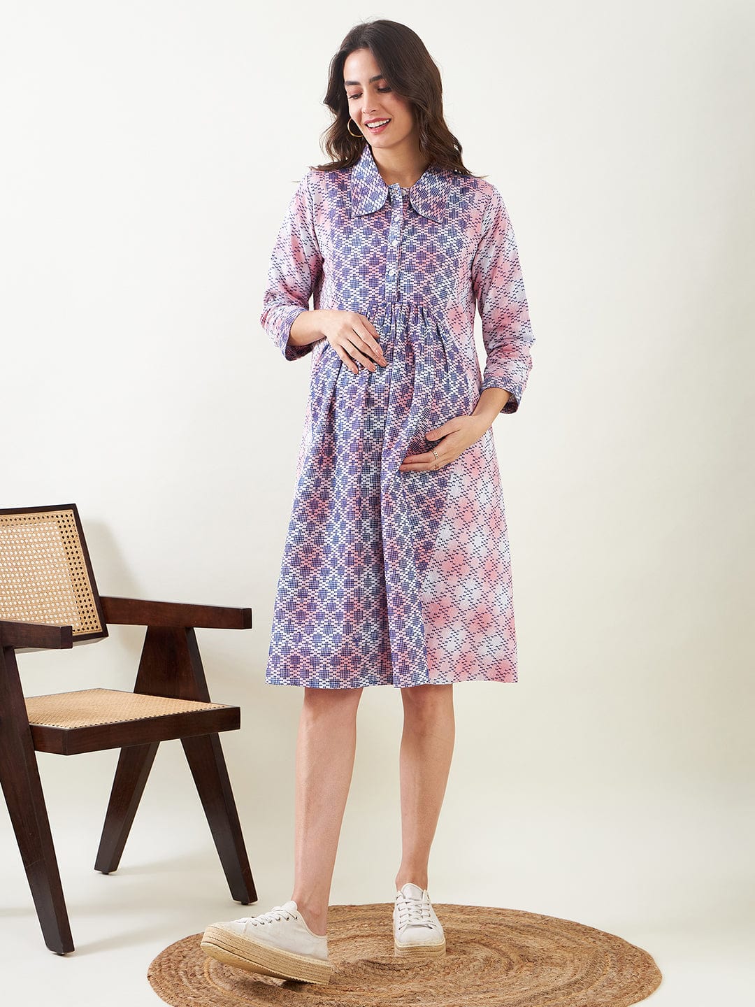 The Kaftan Company Dresses Pink Cotton Maternity and Nursing Skater Dress