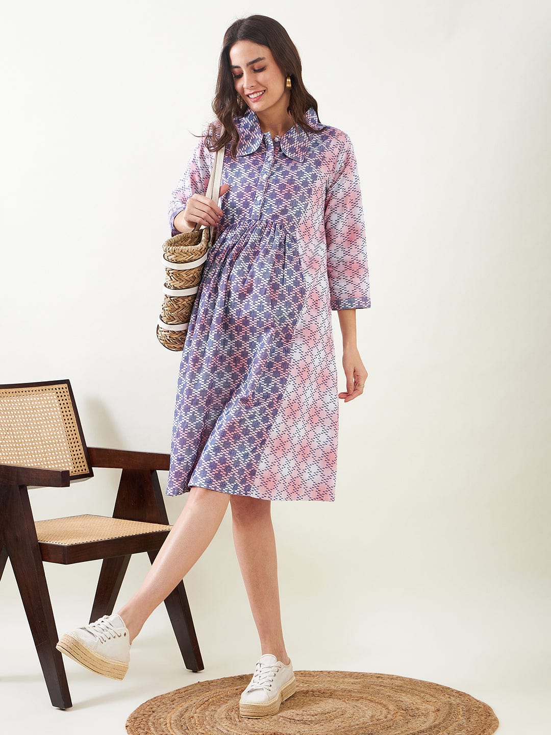 The Kaftan Company Dresses Pink Cotton Maternity and Nursing Skater Dress