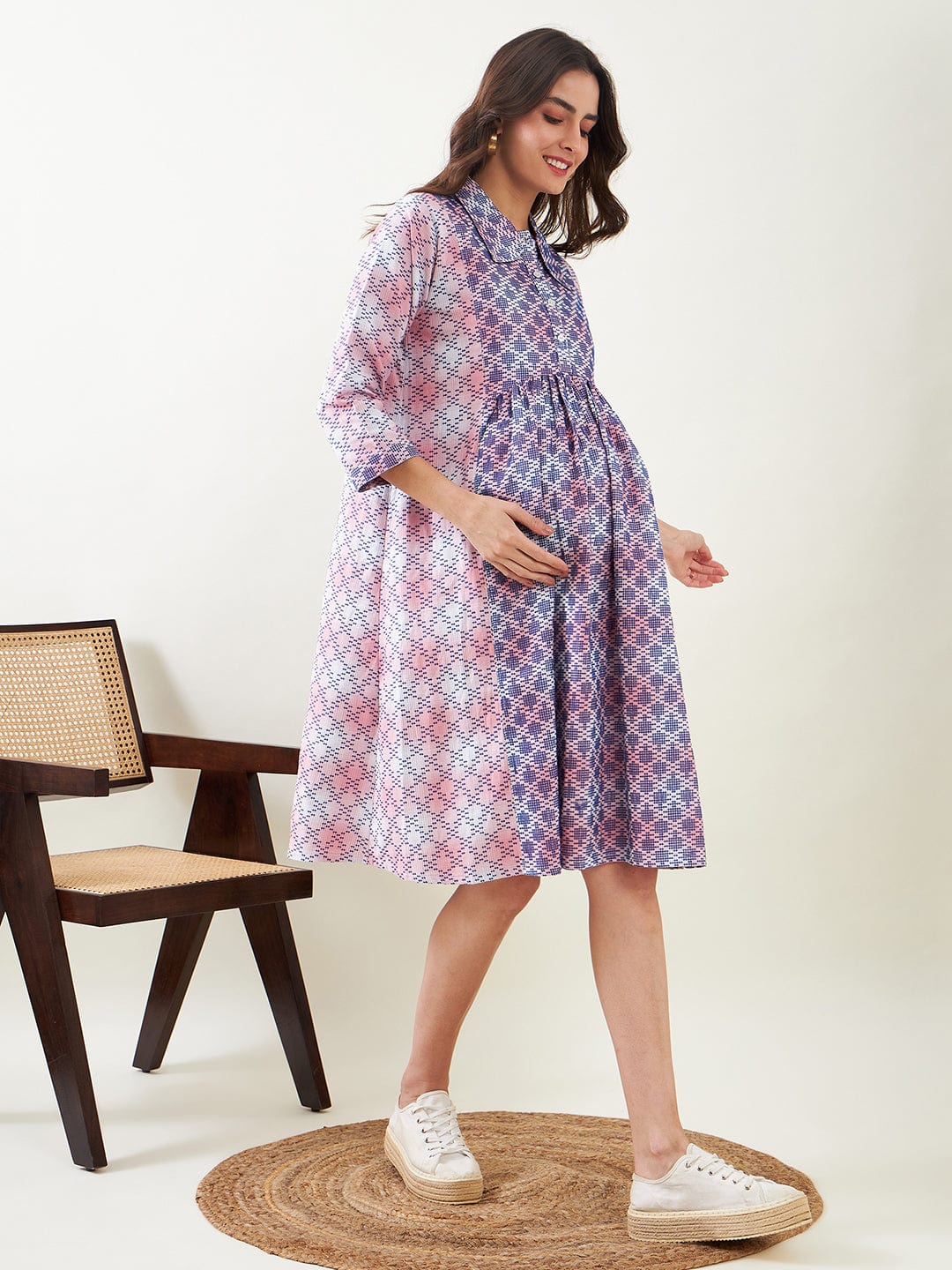 The Kaftan Company Dresses Pink Cotton Maternity and Nursing Skater Dress