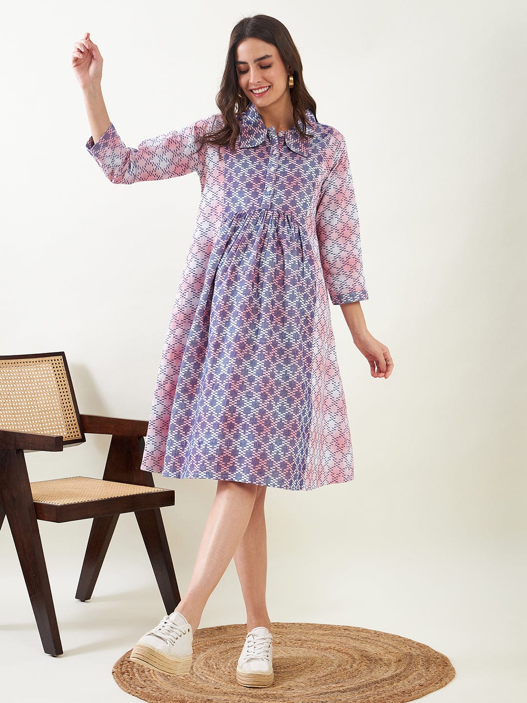 The Kaftan Company Dresses Pink Cotton Maternity and Nursing Skater Dress