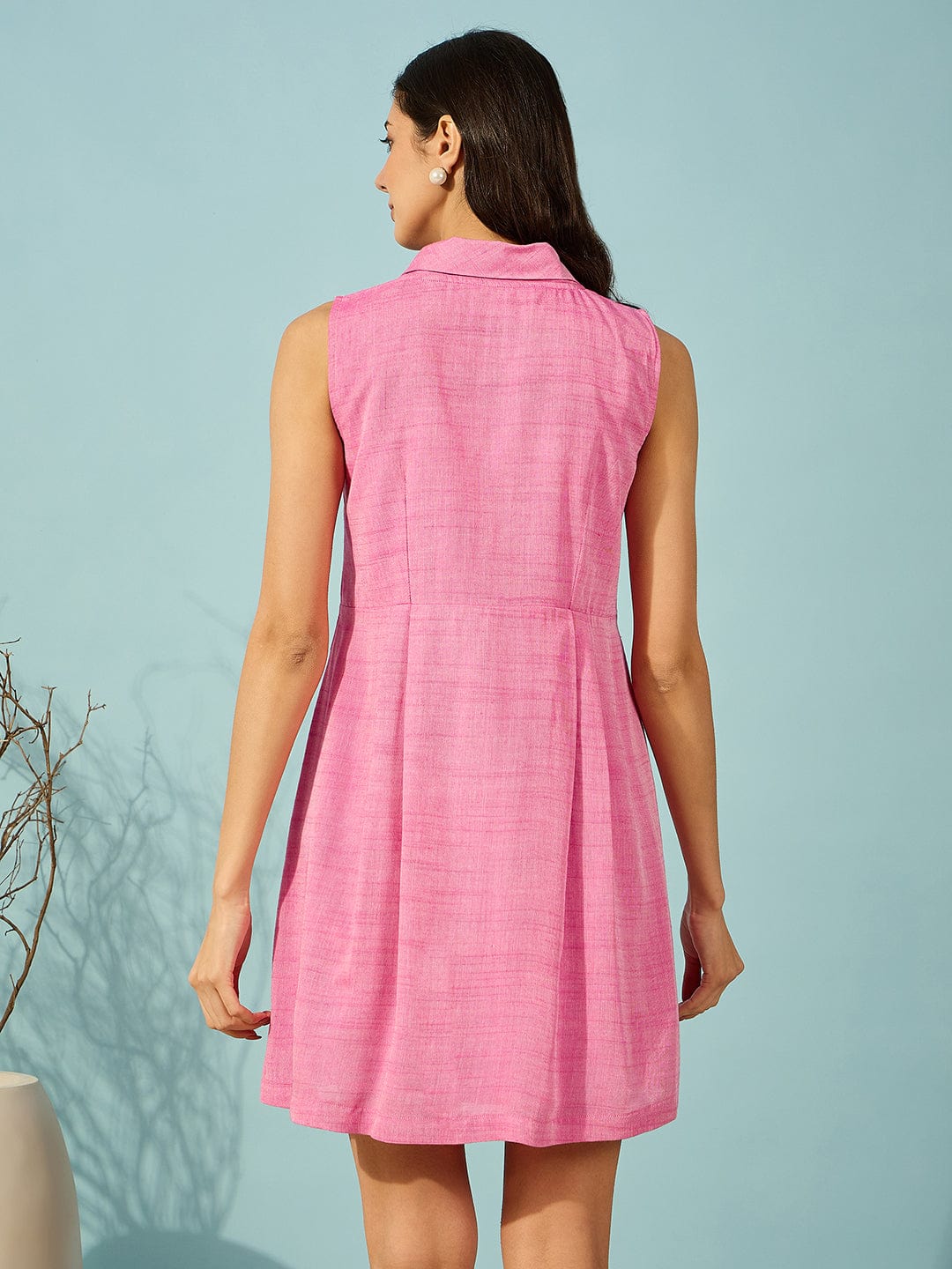 The Kaftan Company Dresses Pink Hand Embroidered Viscose Linen Mini Dress