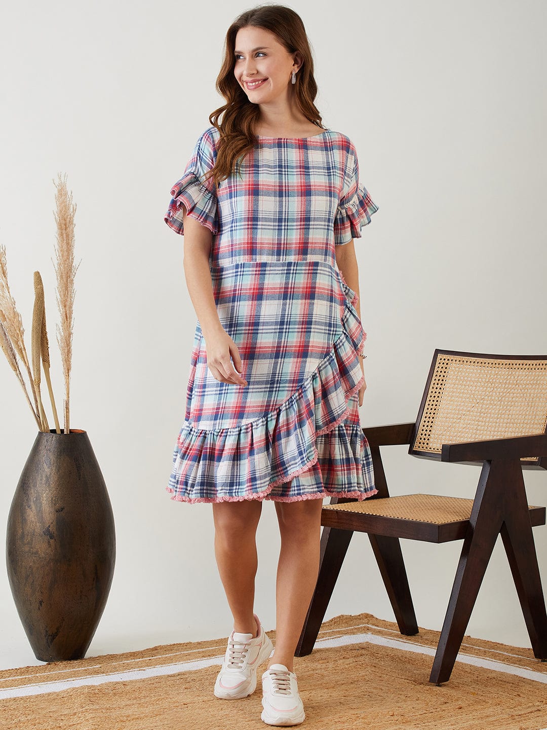 The Kaftan Company Dresses Pretty in Pink Checkered Elegance Dress