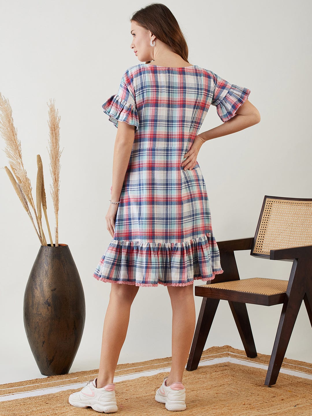 The Kaftan Company Dresses Pretty in Pink Checkered Elegance Dress