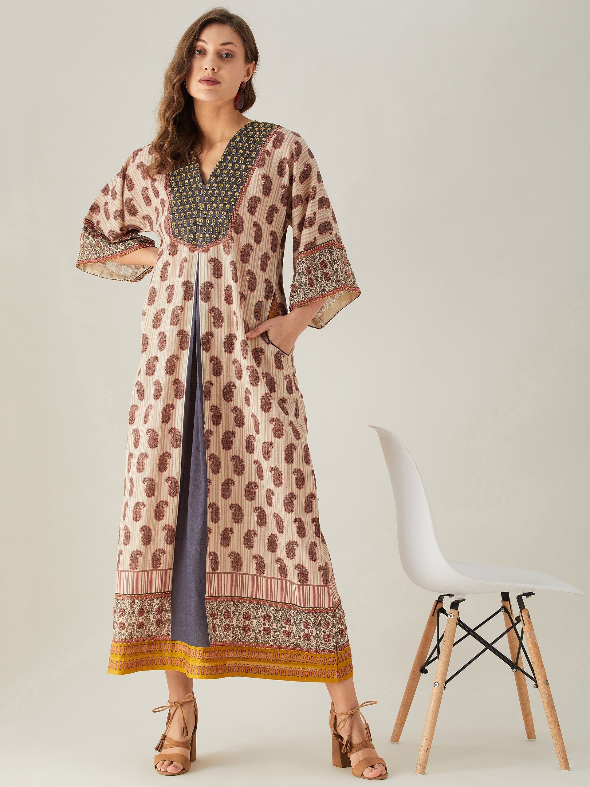 The Kaftan Company Dresses Red Artisan Striped Hand Embroidered Dress