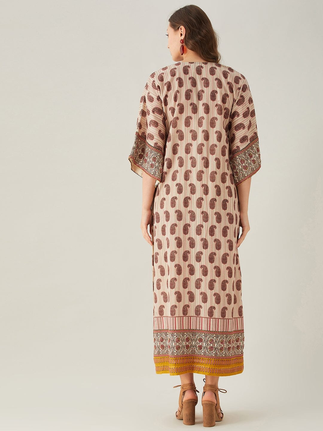 The Kaftan Company Dresses Red Artisan Striped Hand Embroidered Dress