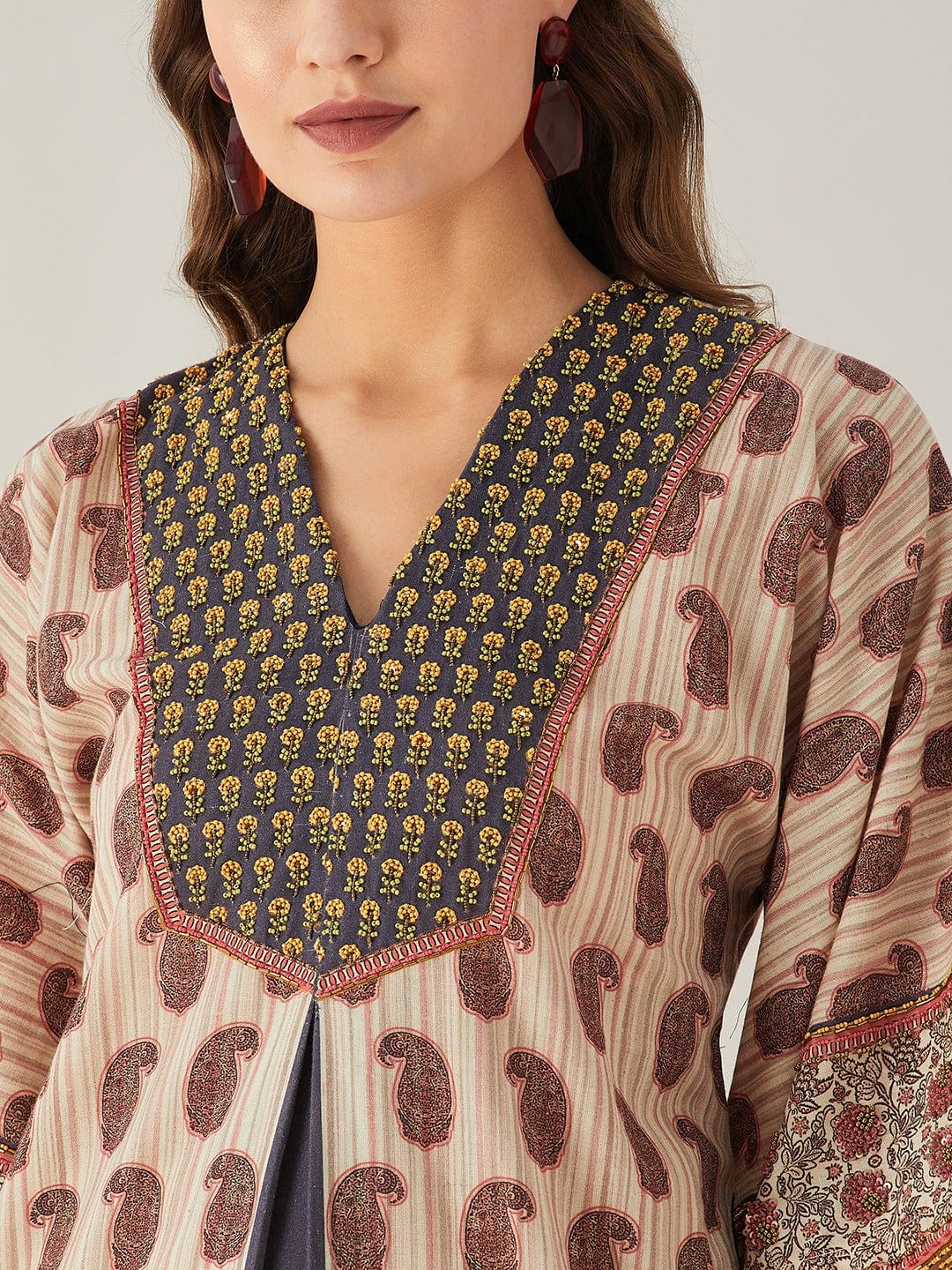 The Kaftan Company Dresses Red Artisan Striped Hand Embroidered Dress