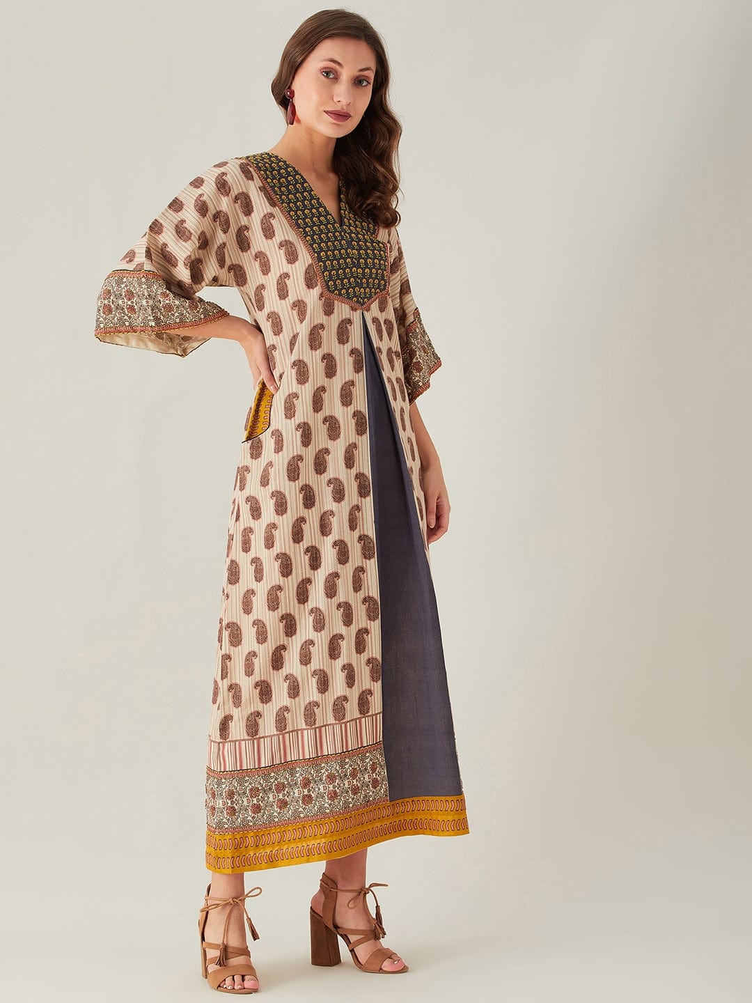 The Kaftan Company Dresses Red Artisan Striped Hand Embroidered Dress