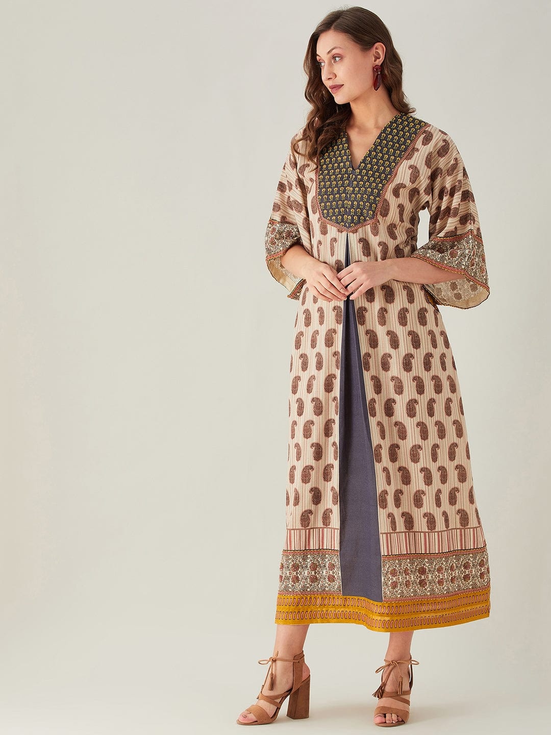 The Kaftan Company Dresses Red Artisan Striped Hand Embroidered Dress