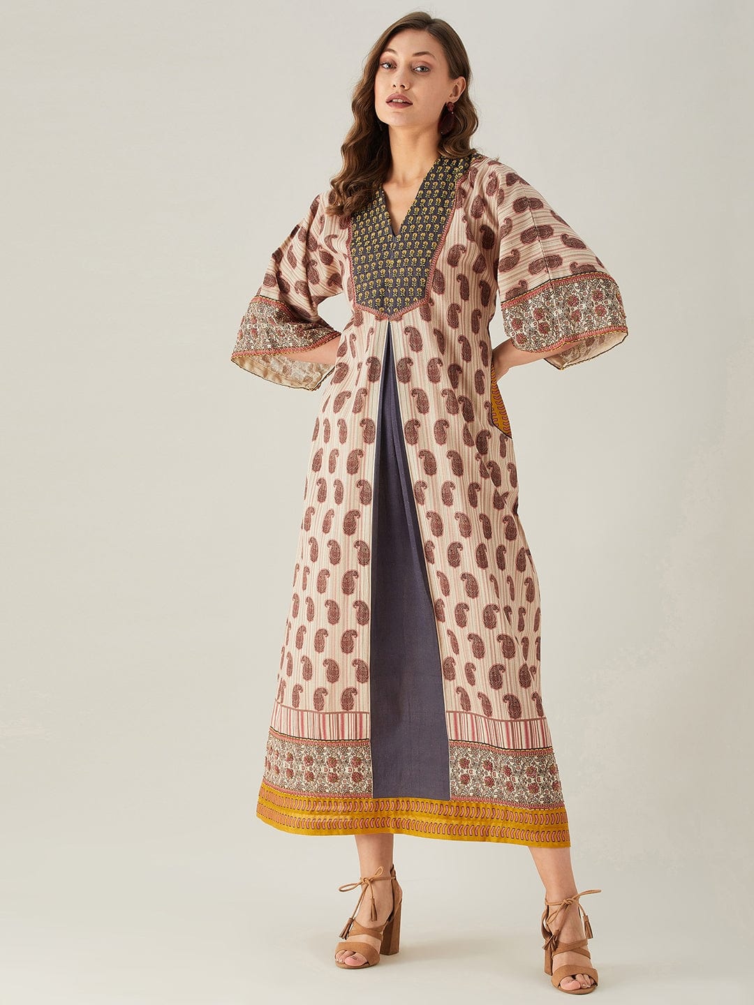 The Kaftan Company Dresses Red Artisan Striped Hand Embroidered Dress