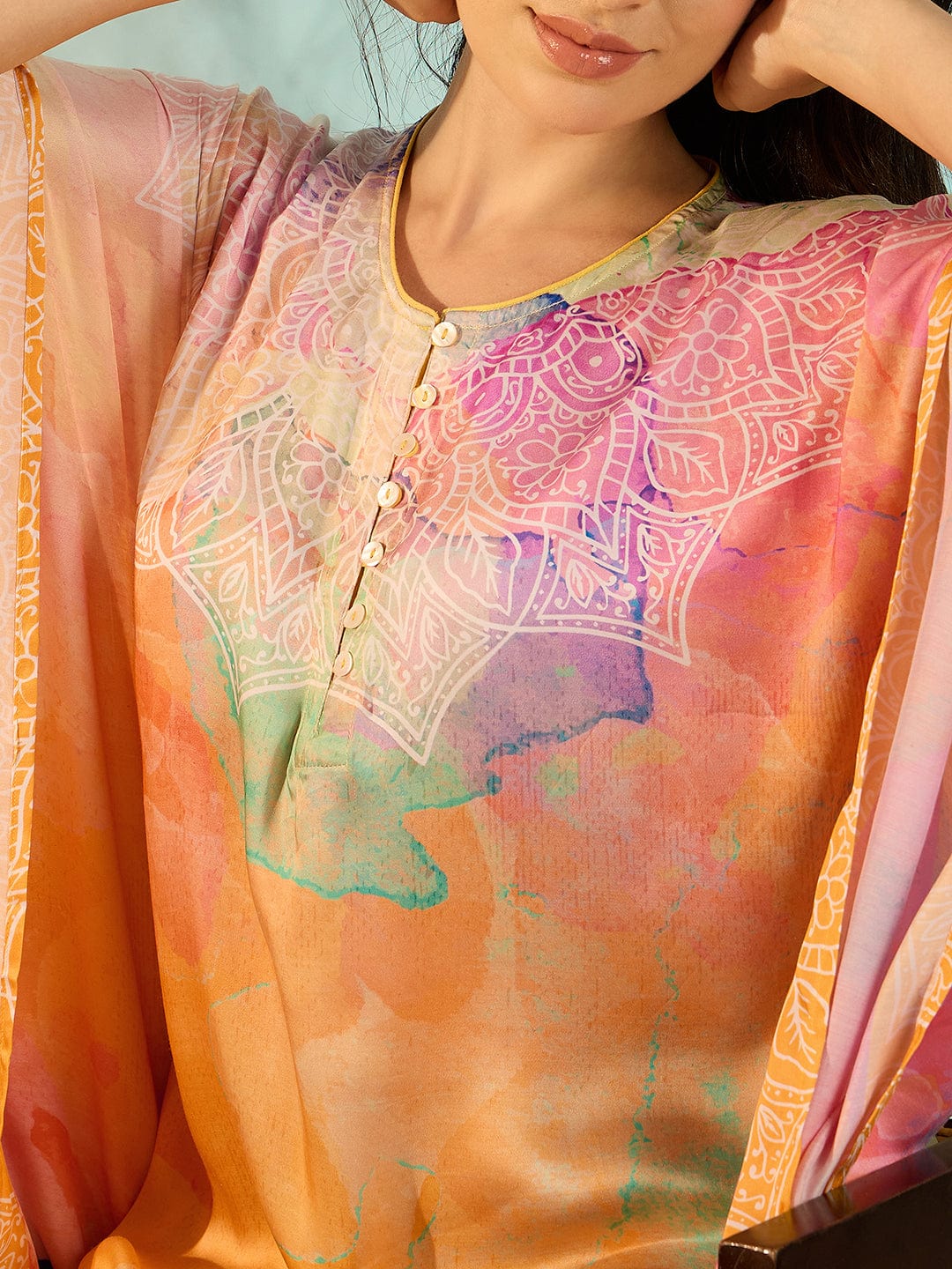 The Kaftan Company Dresses Splash of Colours Chic Satin Kaftan Dress For Women