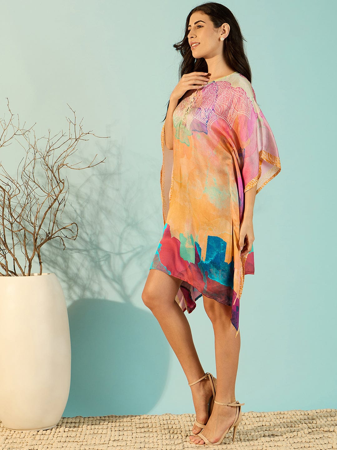 The Kaftan Company Dresses Splash of Colours Chic Satin Kaftan Dress For Women