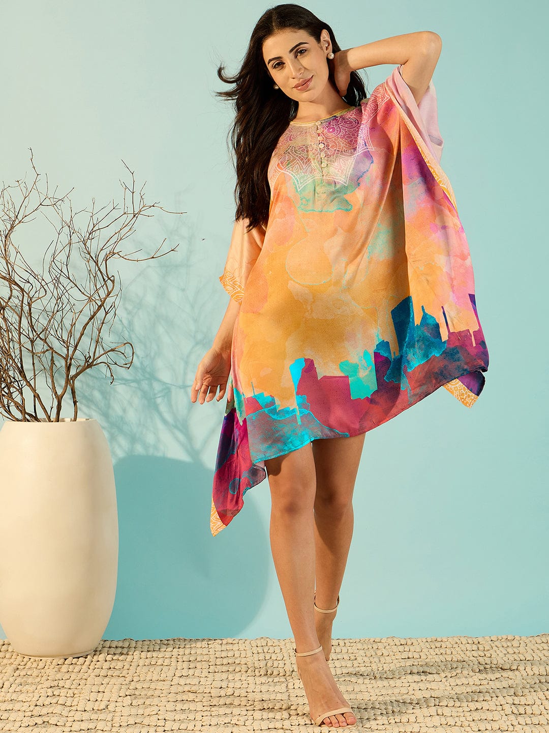 The Kaftan Company Dresses Splash of Colours Chic Satin Kaftan Dress For Women