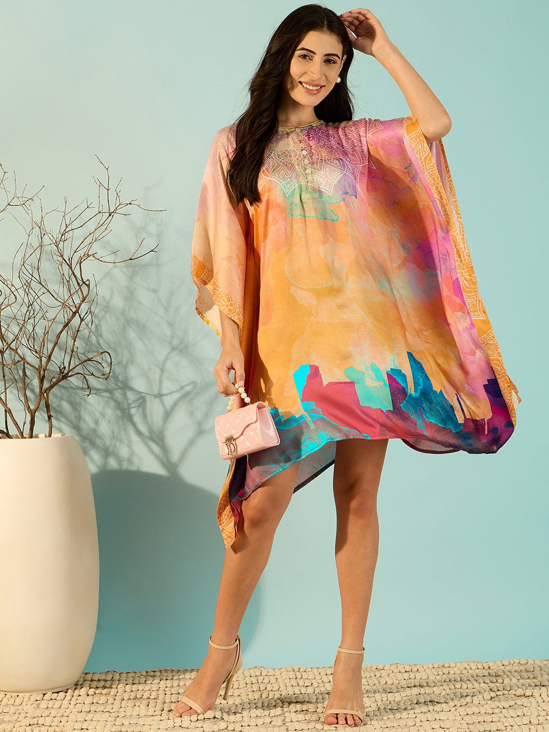 The Kaftan Company Dresses Splash of Colours Chic Satin Kaftan Dress For Women