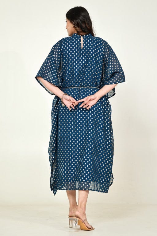 The Kaftan Company Dresses Teal Foil Print Georgette Kaftan Dress