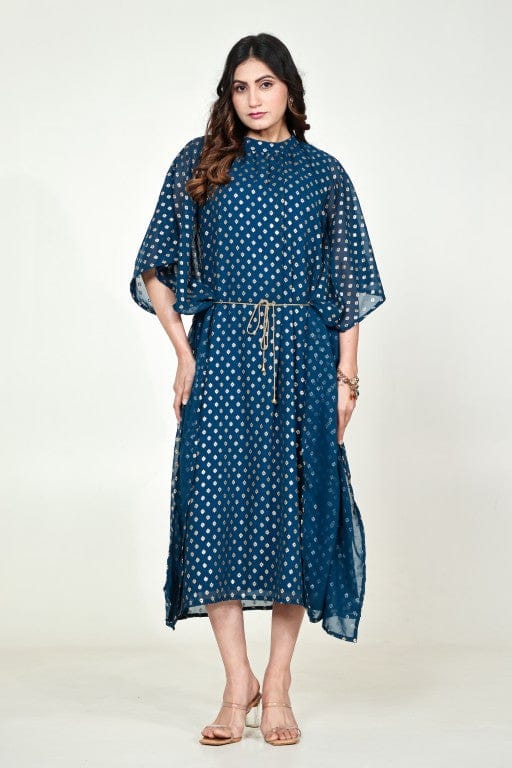 The Kaftan Company Dresses Teal Foil Print Georgette Kaftan Dress