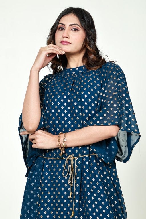 The Kaftan Company Dresses Teal Foil Print Georgette Kaftan Dress