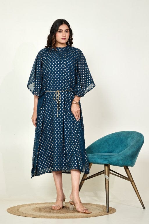 The Kaftan Company Dresses Teal Foil Print Georgette Kaftan Dress