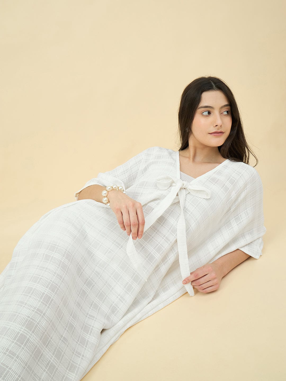 The Kaftan Company Dresses White Cotton Resort Kaftan – Lightweight Front-Tie Coverup
