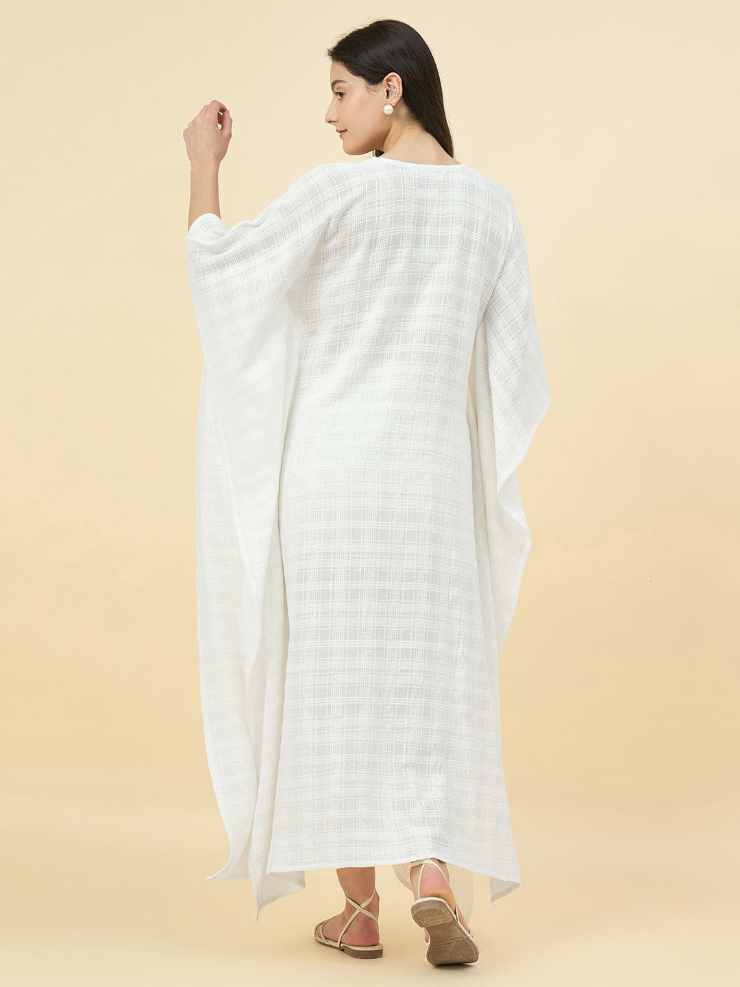 The Kaftan Company Dresses White Cotton Resort Kaftan – Lightweight Front-Tie Coverup