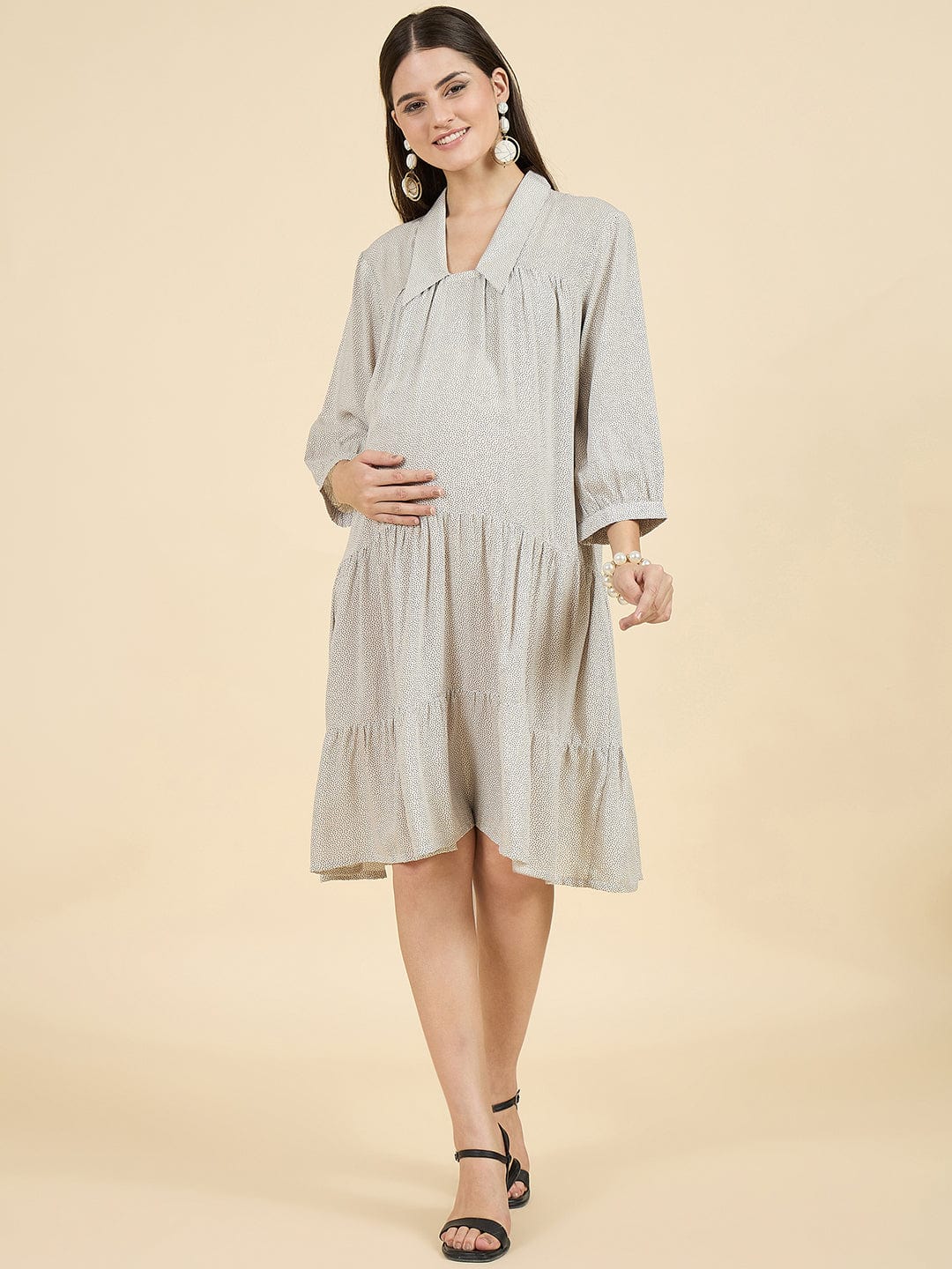 The Kaftan Company Dresses White Polka Dot Modal Maternity Dress – Soft & Flowy Comfort