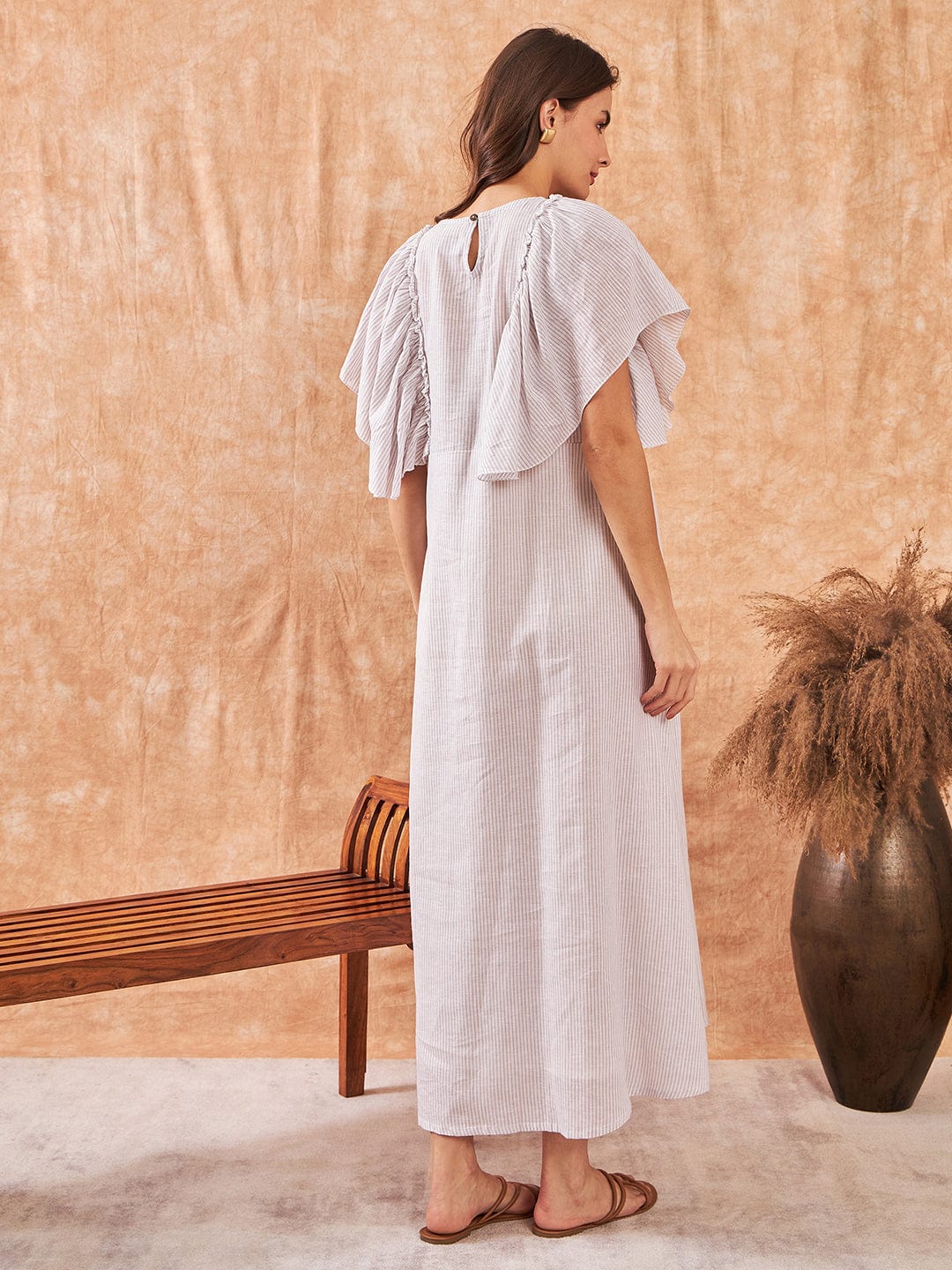 The Kaftan Company Dresses White Striped Cotton Linen Maternity and Feeding Dress