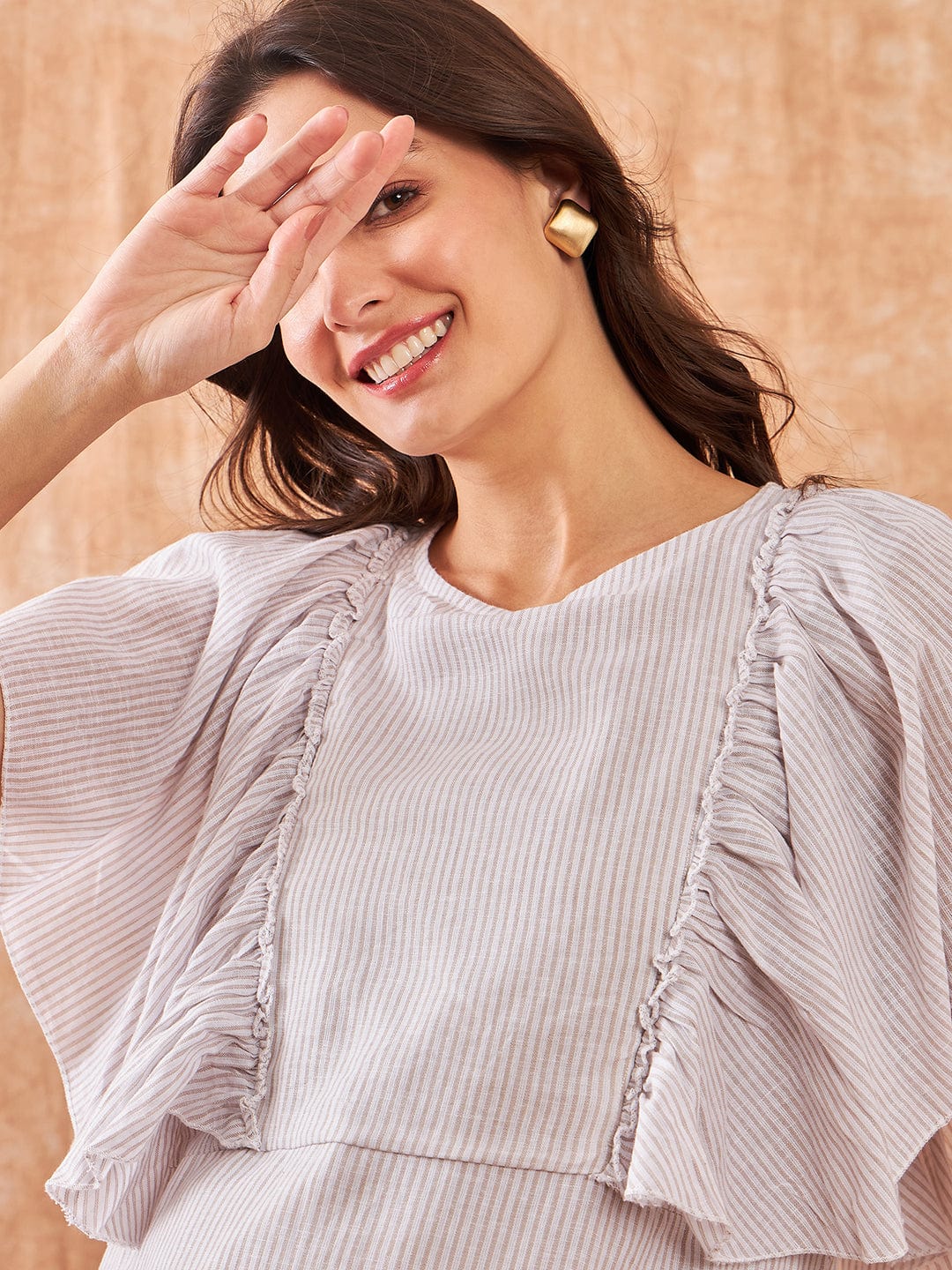 The Kaftan Company Dresses White Striped Cotton Linen Maternity and Feeding Dress