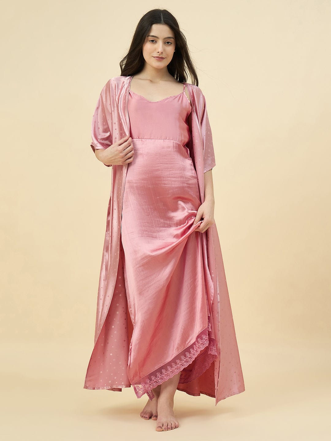 The Kaftan Company Gown Set Blush Pink Satin Gownset – Bridal Elegance from the Intimare Collection