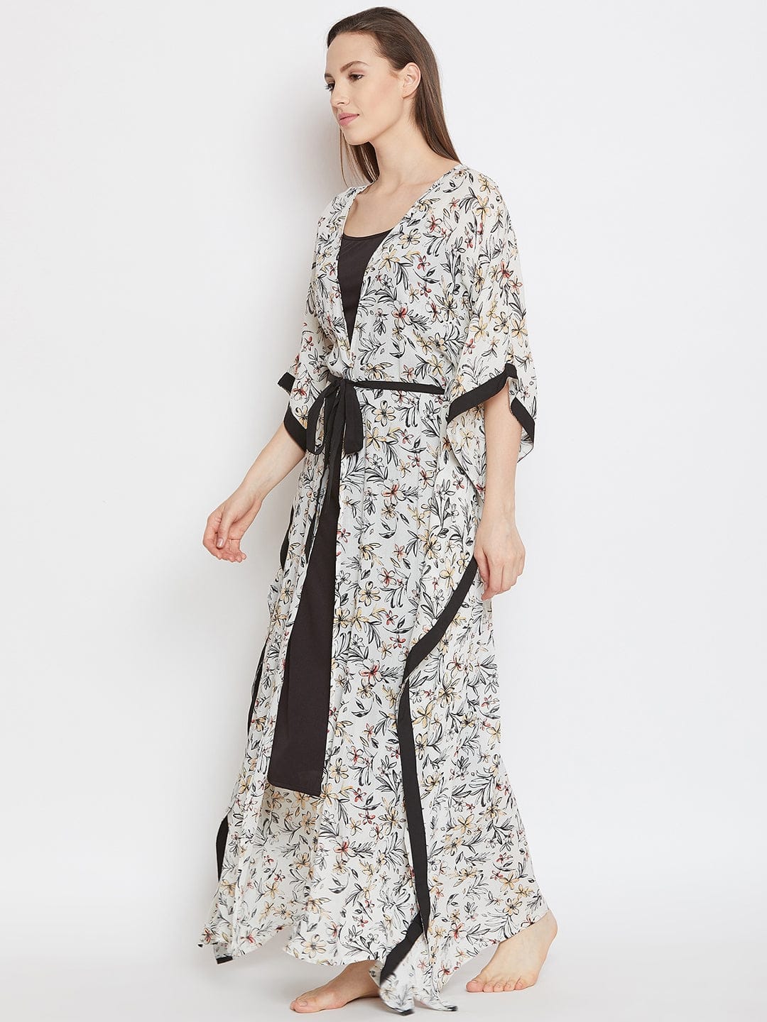 The Kaftan Company Gown Set Floral Printed Kaftan Shrug and Slip Set