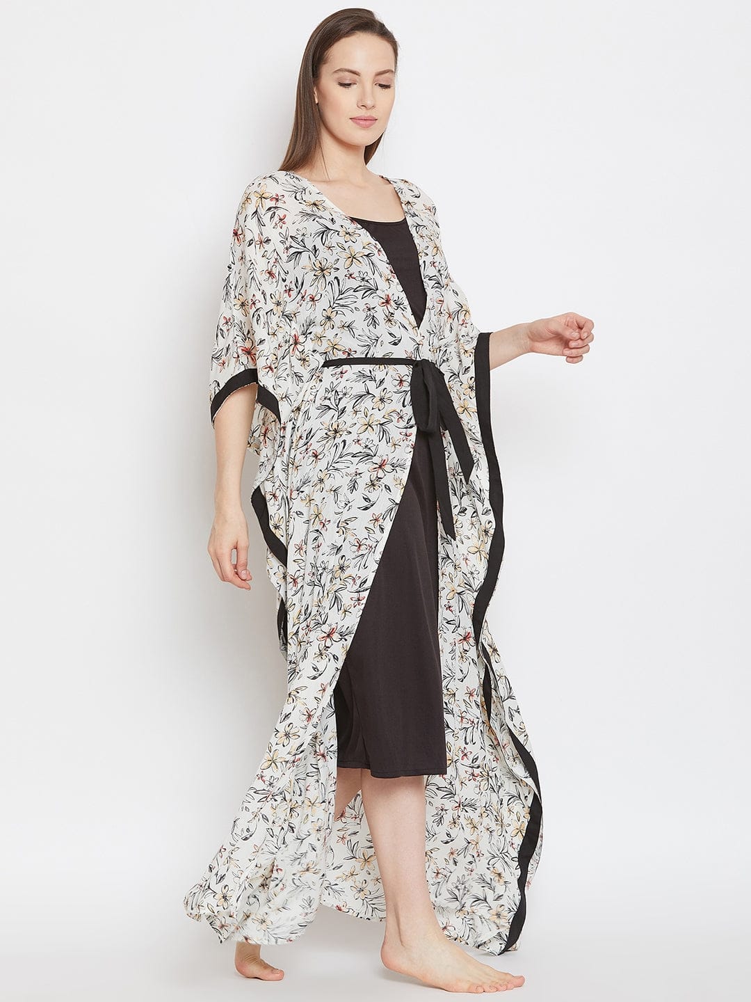 The Kaftan Company Gown Set Floral Printed Kaftan Shrug and Slip Set