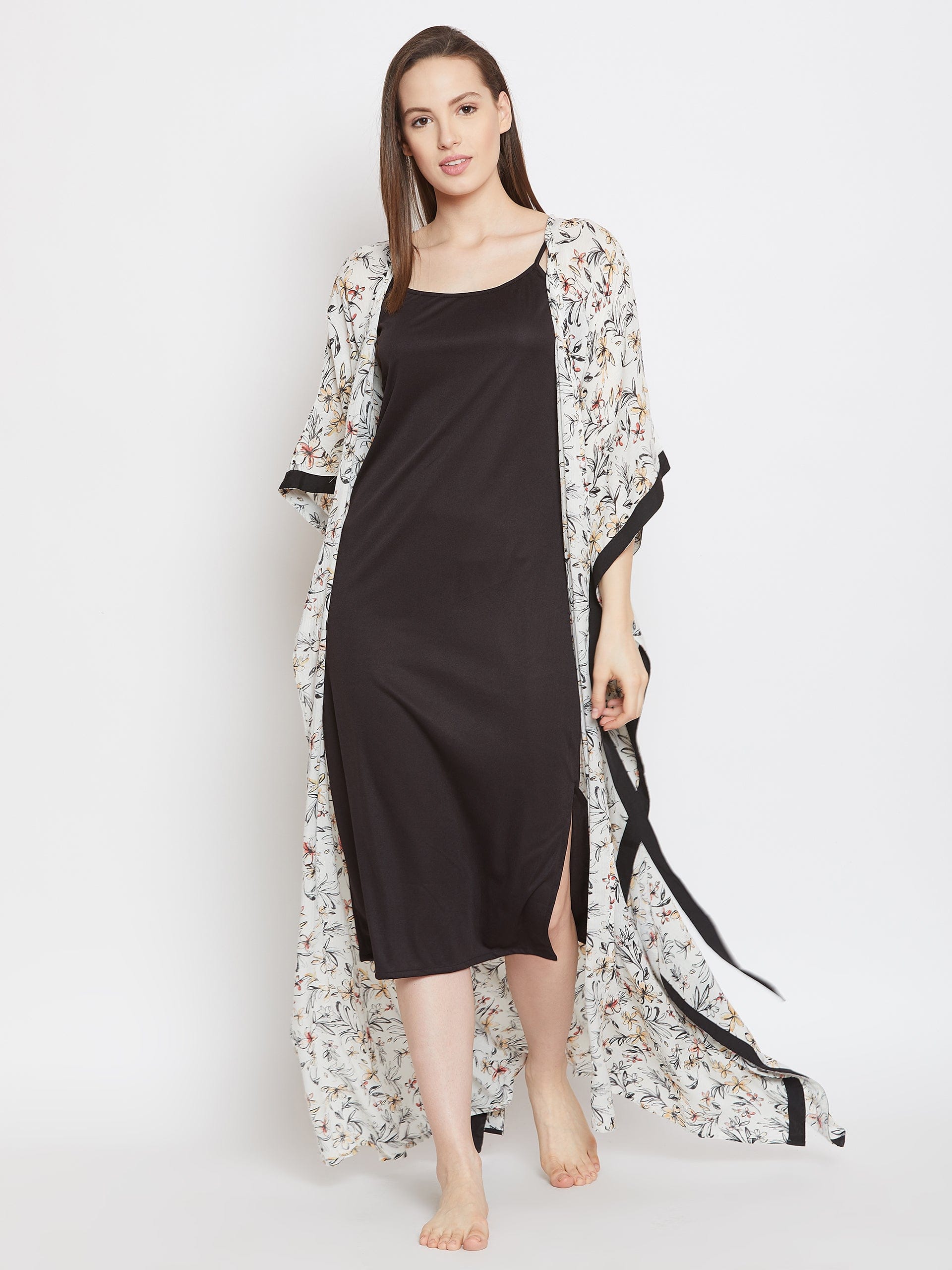 The Kaftan Company Gown Set Floral Printed Kaftan Shrug and Slip Set