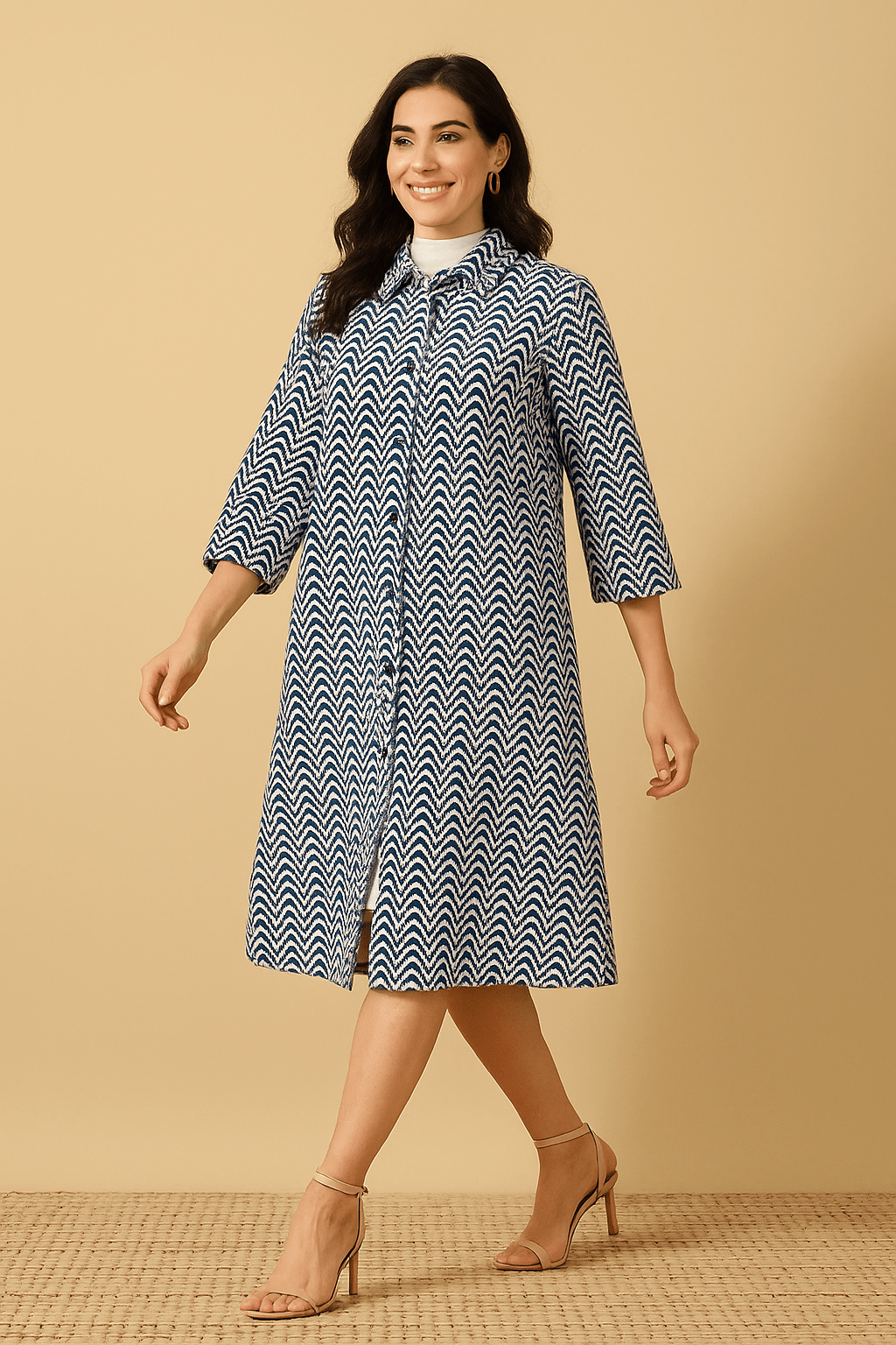 The Kaftan Company Jacket Blue and White Wool Jacket with Button-Down Front