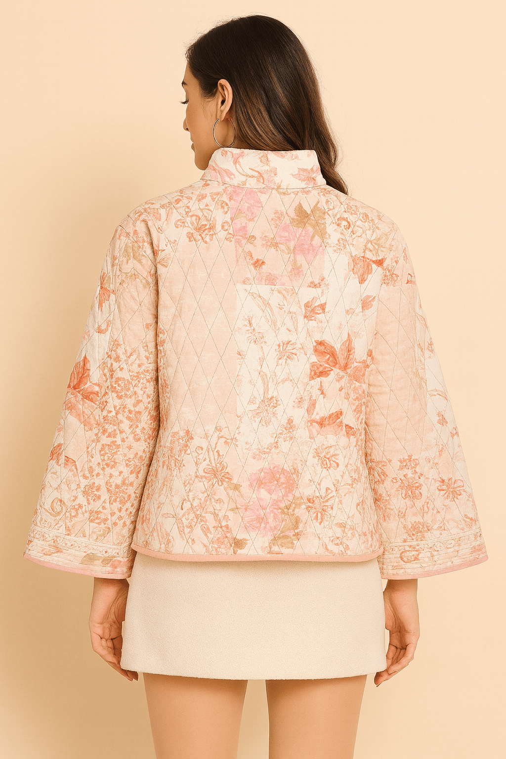 The Kaftan Company Jacket Blush Floral Quilted Jacket with Criss-Cross Pattern