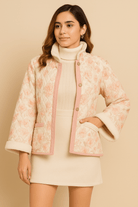 The Kaftan Company Jacket Blush Floral Quilted Jacket with Criss-Cross Pattern