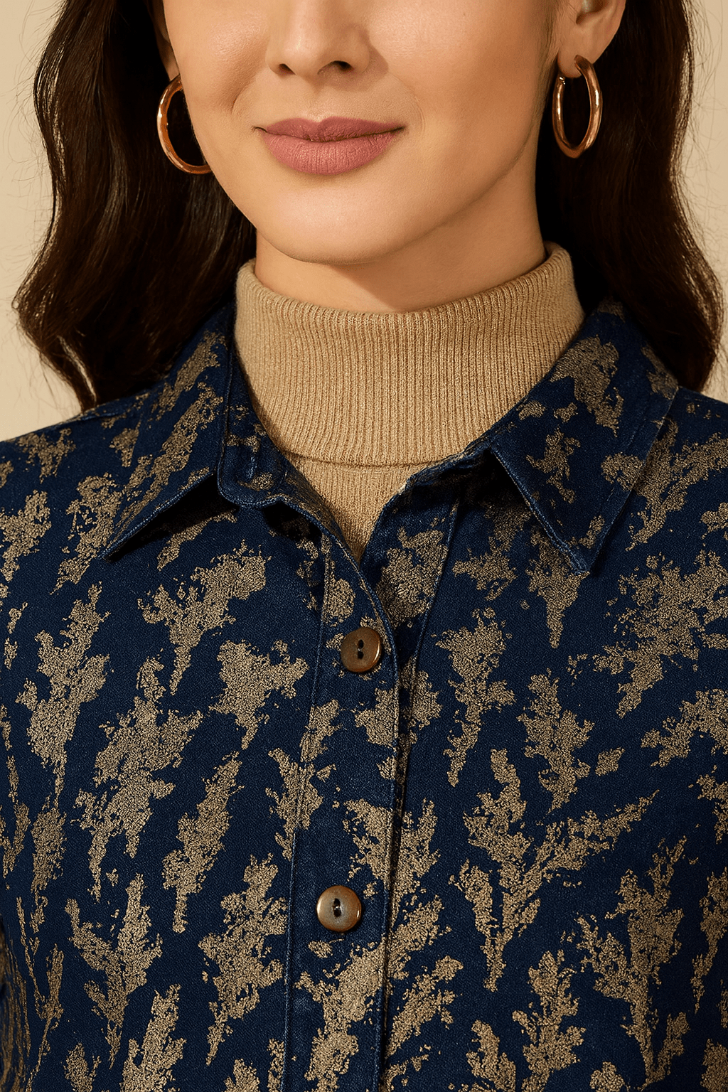 The Kaftan Company Jacket Gold and Blue Denim Jacket with Button-Down Front