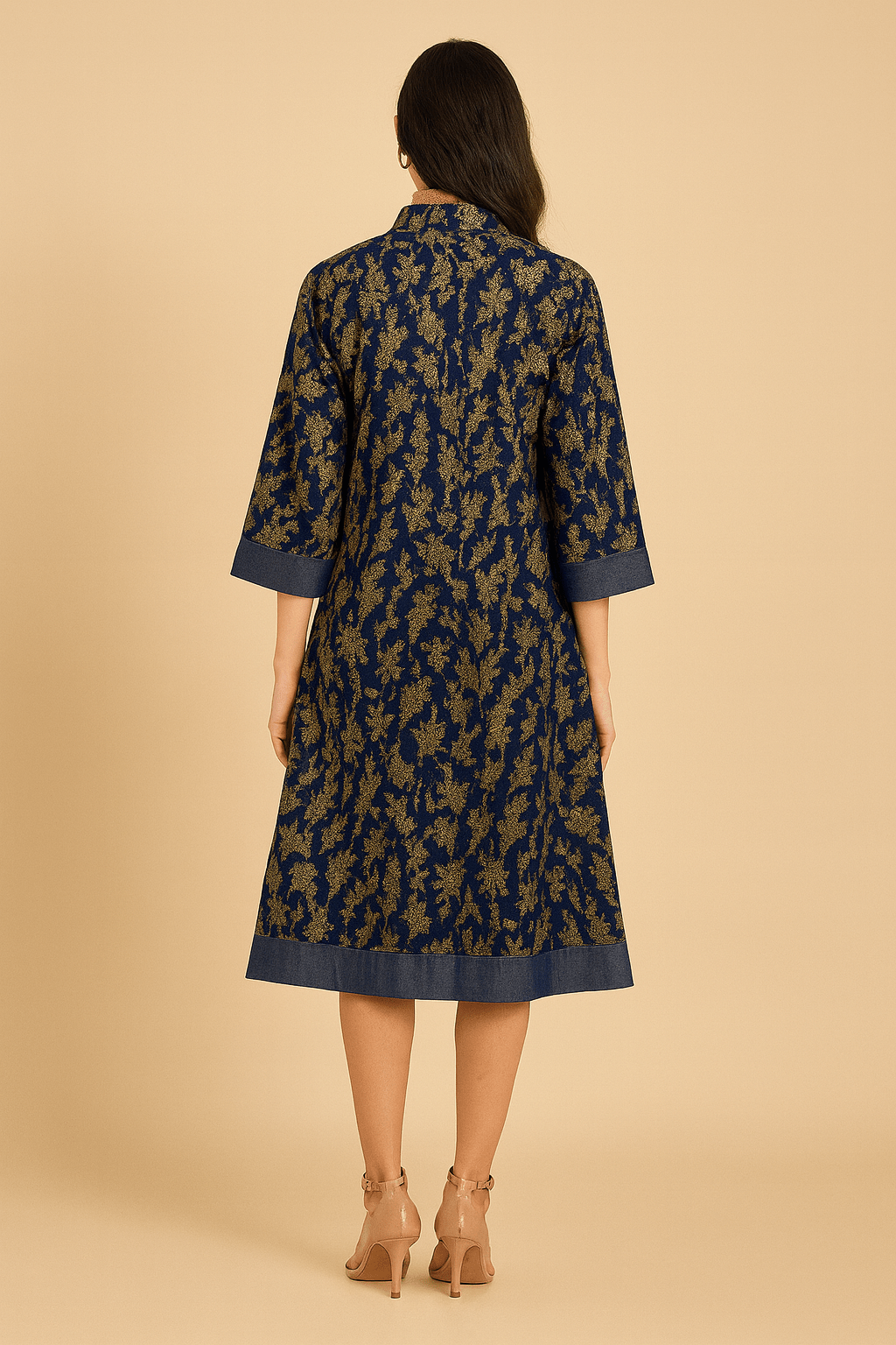 The Kaftan Company Jacket Gold and Blue Denim Jacket with Button-Down Front