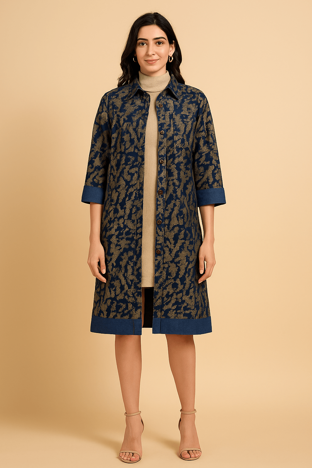 The Kaftan Company Jacket Gold and Blue Denim Jacket with Button-Down Front