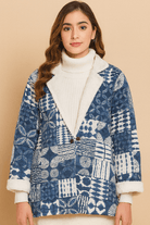 The Kaftan Company Jacket Indigo Aztec Patchwork Jacket with Fleece Lining