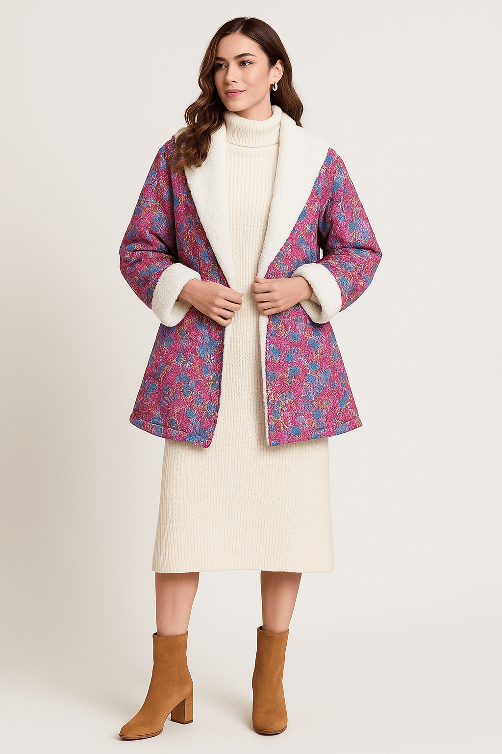 The Kaftan Company Jacket Pink Floral Jacket with Fleece Lining and Hood