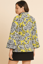 The Kaftan Company Jacket Yellow Geo-Floral Quilted Jacket with Contrast Trim