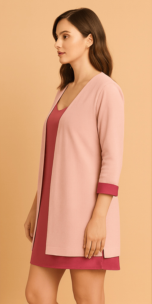 The Kaftan Company Jackets Blush Pink Corduroy Open-Front Jacket with Satin Cuff Detail